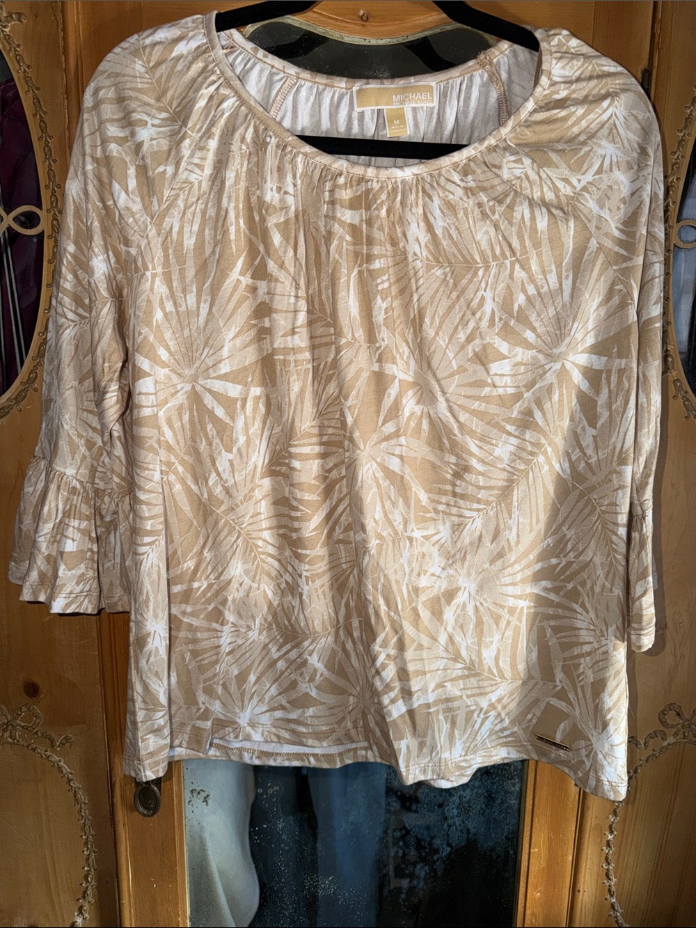 Michael Kors Beige and White Palm-Print Blouse